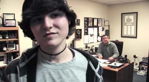 Morristown High School junior Rob Carroll and Vice Principal Mike Bruchac in a scene from 'Elliot Baxter,' a web series by junior Zaji Zabalerio.