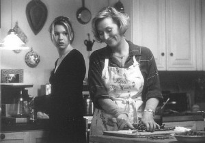 Renee Zellweger and Meryl Streep in Michael Rockland's kitchen, which was rebuilt for the movie 'One True Thing,' and then restored to its original condition.