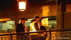 Conductors and authorities outside train at scene of fatality in Morristown. Photo by Kevin Coughlin