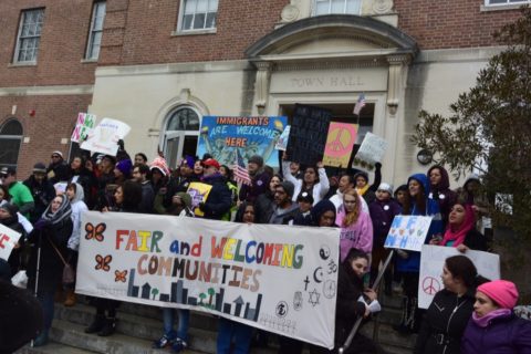 'No hate, no fear' rally at Morristown town hall, March 18, 2017. Photo by Bill Lescohier