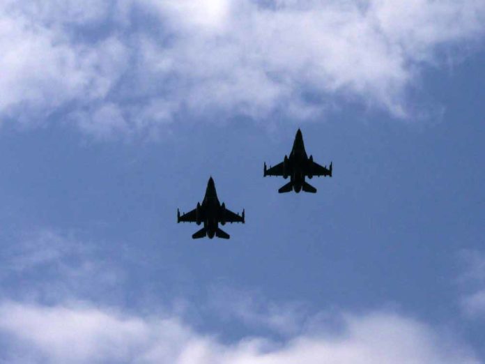 F-16 Flyover at the Morris Plains 2018 Memorial Weekend Parade. Photo by Jeff Sovelove